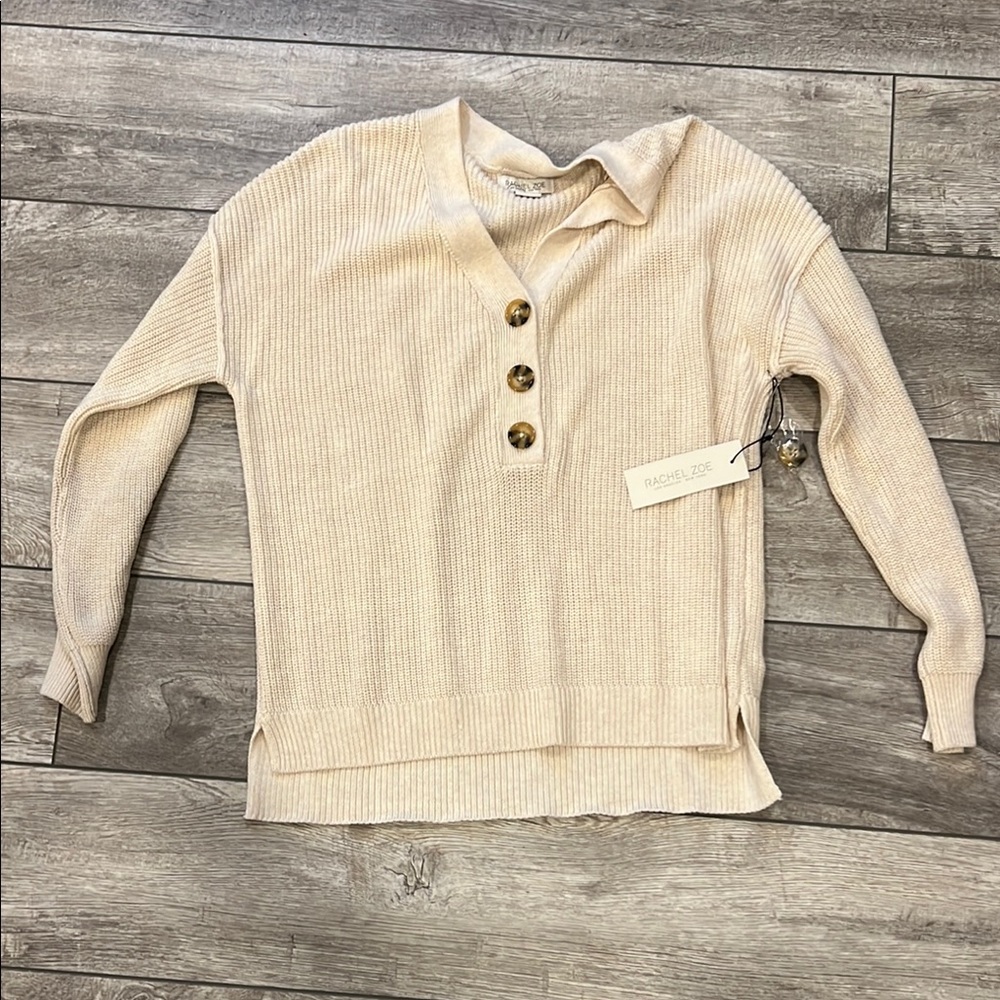 Rachel Zoe Cream Sweater with Button Detail